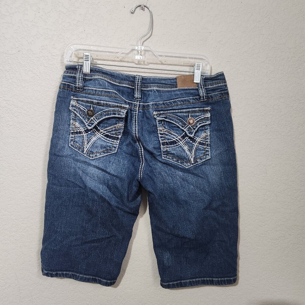 YMI Jeans Size 9 Denim Bermuda Shorts With Decorative Stitching Distressed Wash